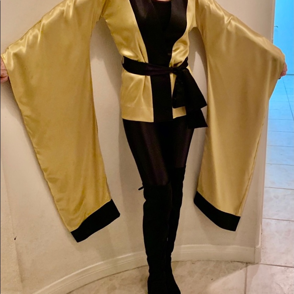 Gold crepe back satin kimono